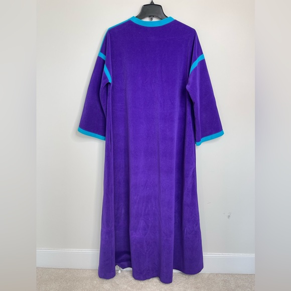 Vintage 60s Vanity Fair Velour Contrast Trim Space Age Button Up House Robe Coat - Picture 3 of 14